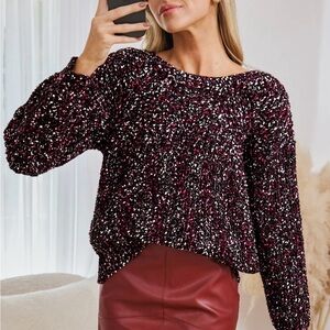 NWOT- Cupshe Confetti Knit Long Sleeve Round Neck Sweater- Size S